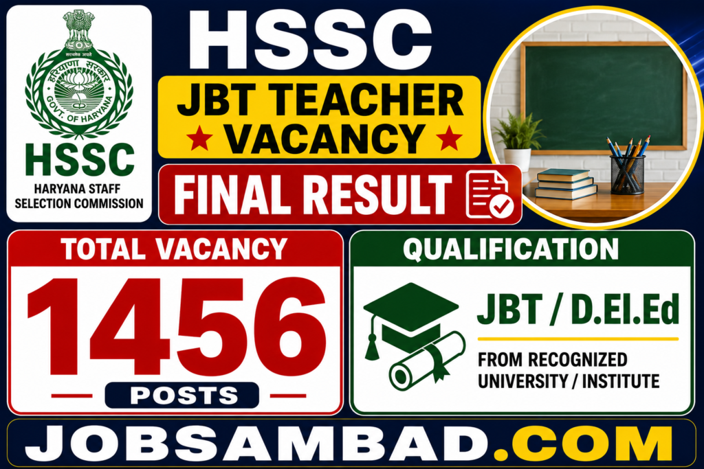 HSSC 1456 JBT Teacher Vacancy Final Result