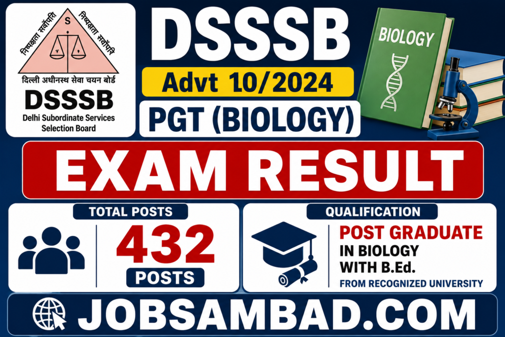 DSSSB Advt 10/2024 PGT (Biology) Exam Result