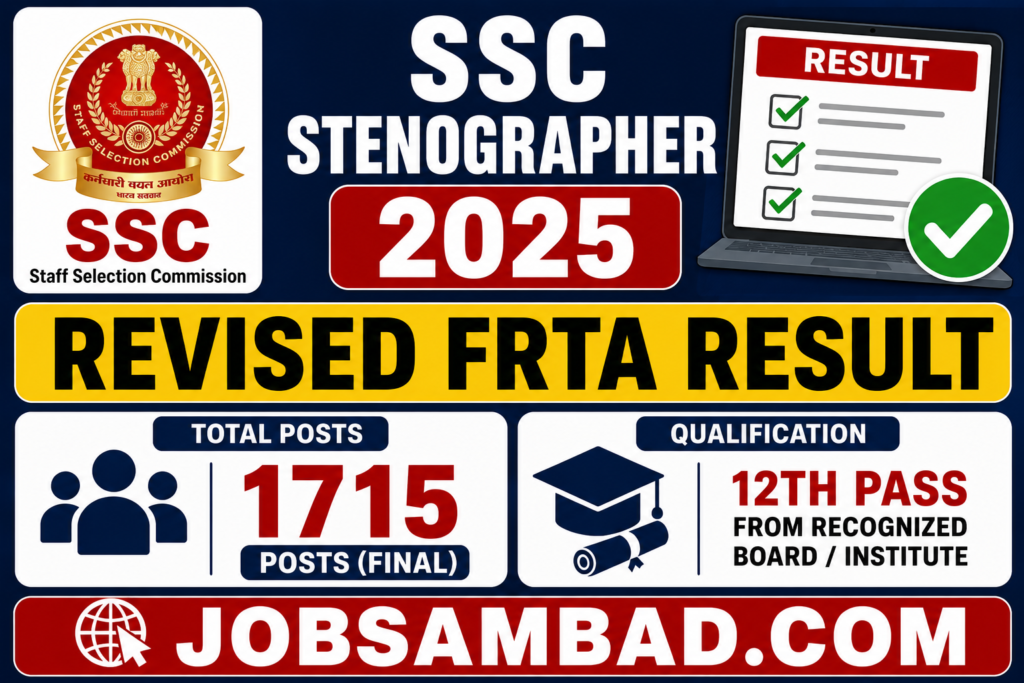 SSC Stenographer 2025 Revised FRTA Result