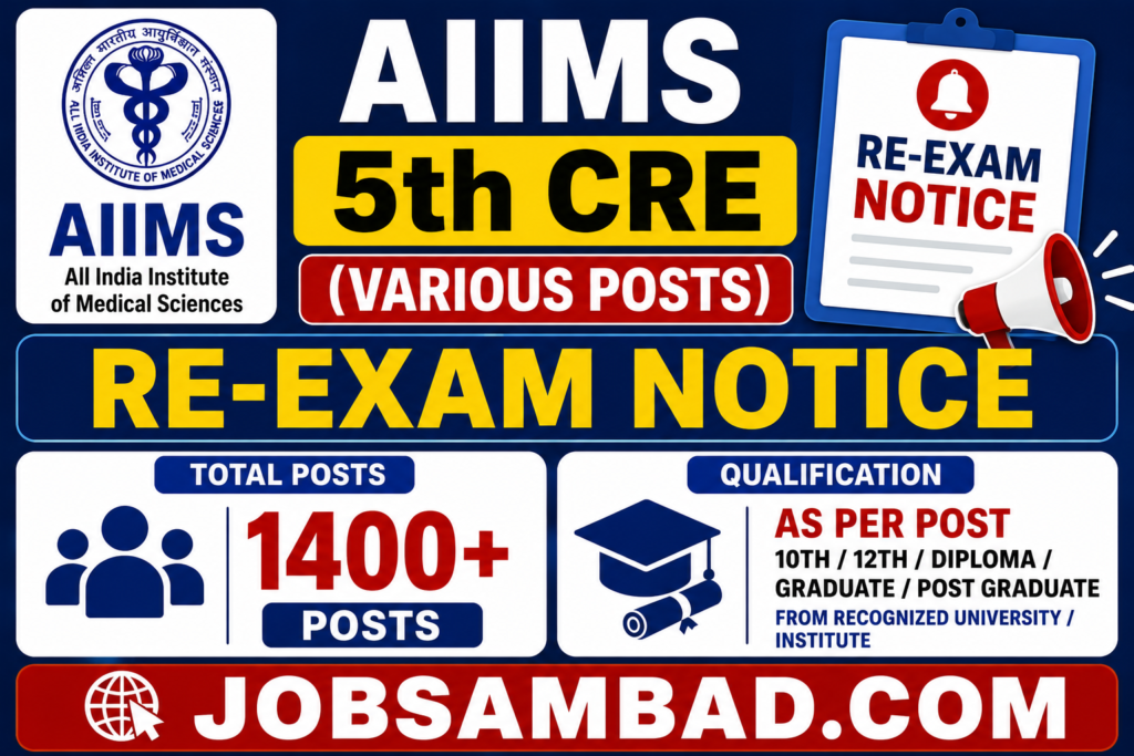 AIIMS 5th CRE (Various Posts) Re-Exam Notice