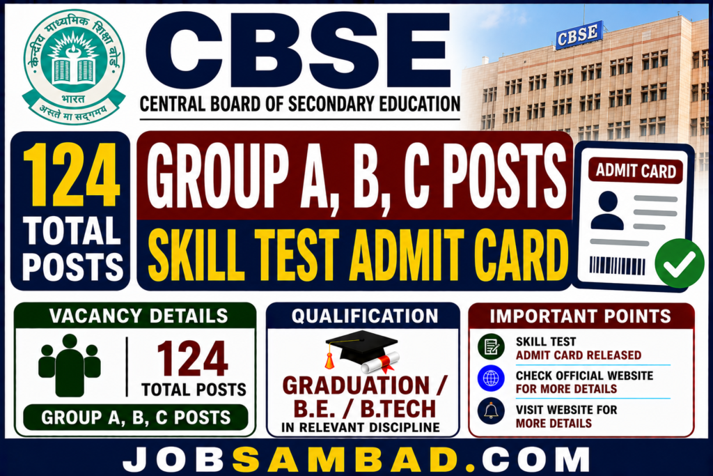 CBSE Group A, B, C Posts Skill Test Admit Card