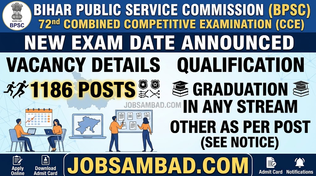 BPSC 72nd CCE (1186 Posts) New Exam Date