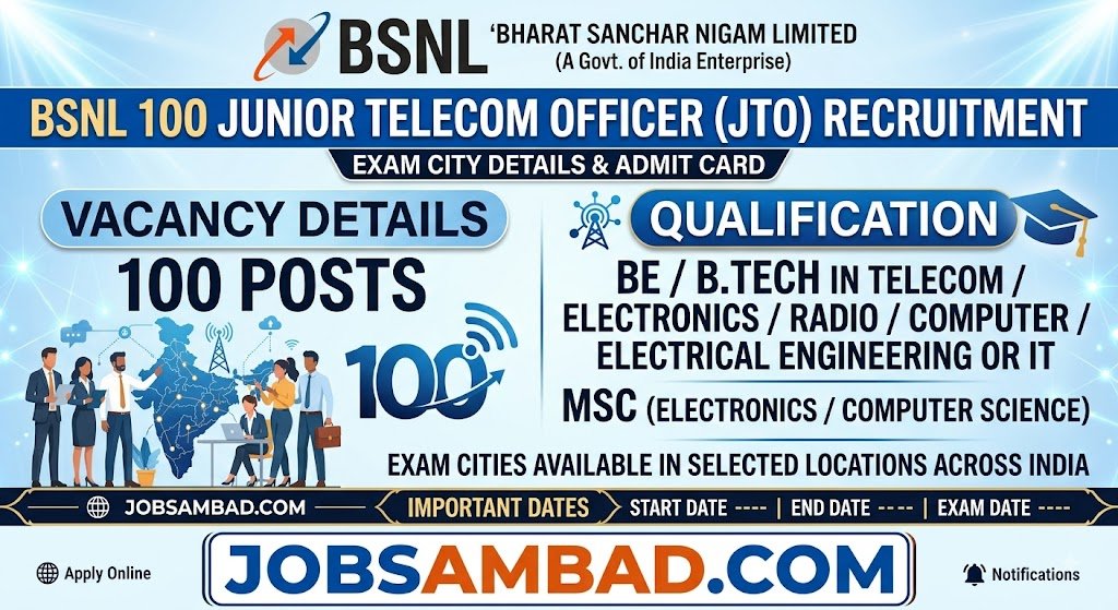 BSNL 100 Junior Telecom Officer Exam City