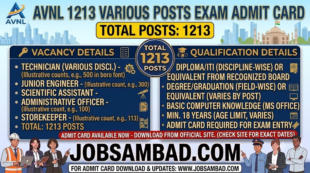 AVNL 1213 Various Posts Exam Admit Card