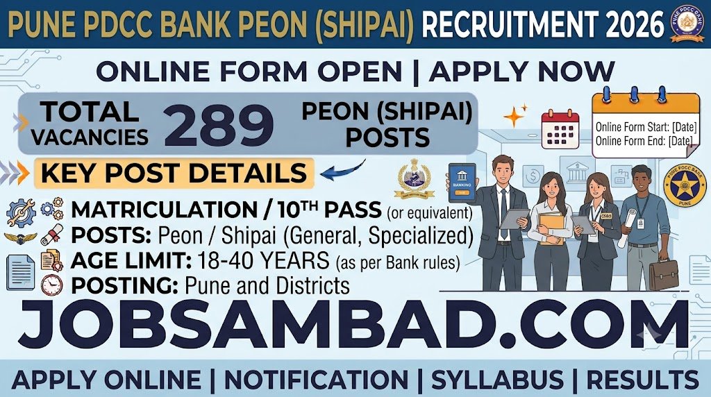 Pune PDCC Bank 289 Shipai (Peon) Online Form