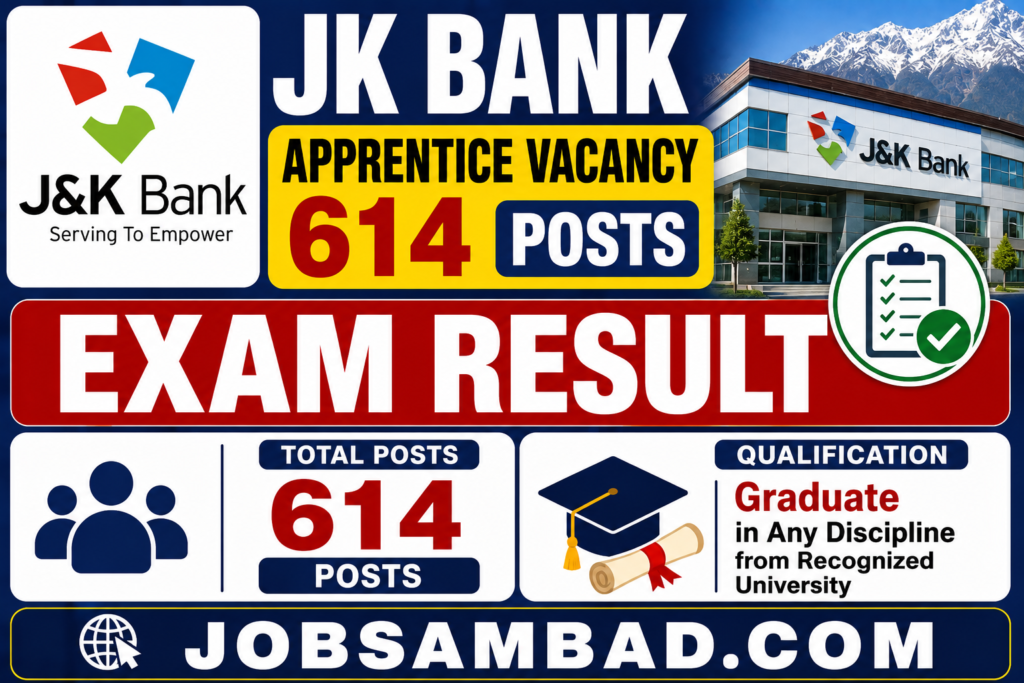 JK Bank 614 Apprentice Vacancy Exam Result