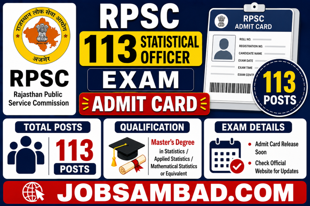 RPSC 113 Statistical Officer Exam Admit Card