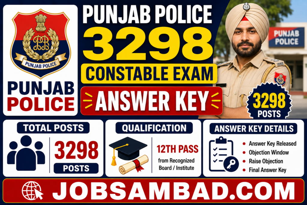 Punjab Police 3298 Constable Exam Answer Key
