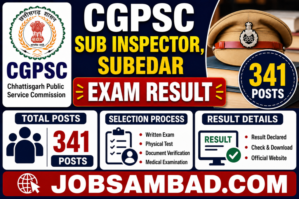 CGPSC Sub Inspector, Subedar Exam Result