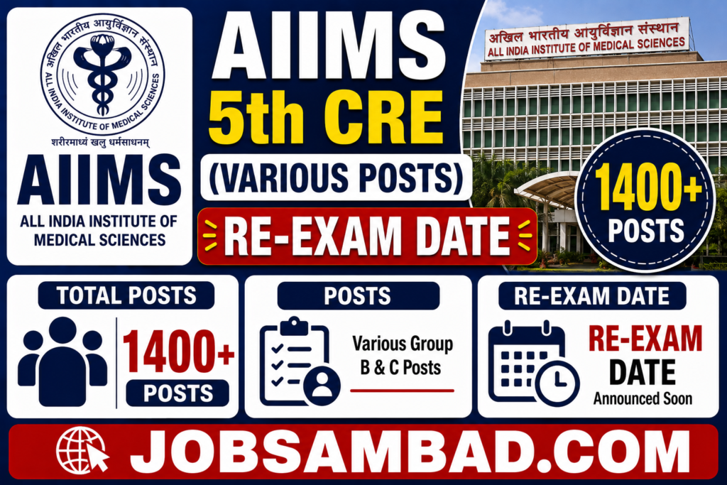 AIIMS 5th CRE (Various Posts) Re-Exam Date