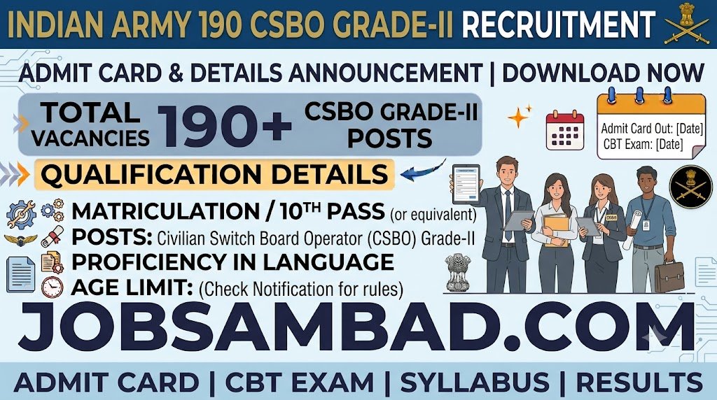 Indian Army 190 CSBO Grade-II Admit Card