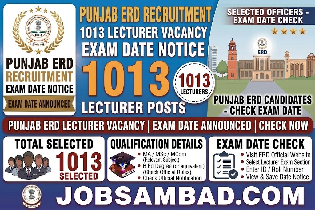Punjab ERD 1013 Lecturer Vacancy Exam Date Notice