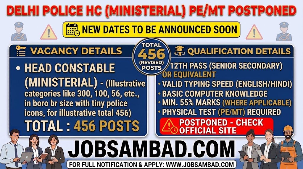 Delhi Police HC (Ministerial) PE / MT Postponed