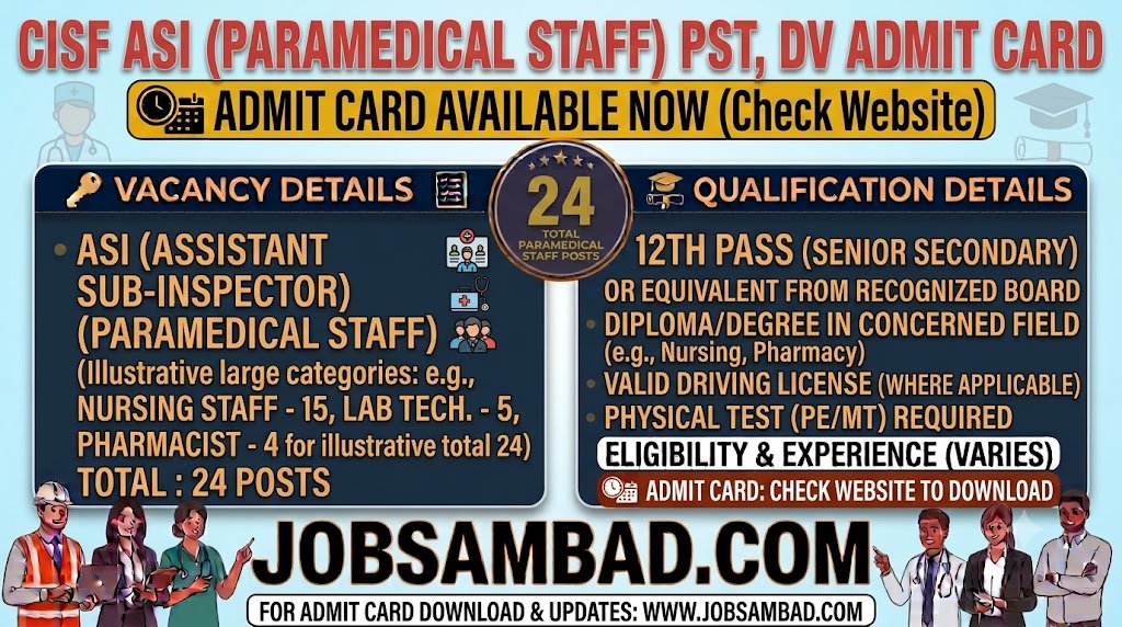 CISF ASI (Paramedical Staff) PST, DV Admit Card