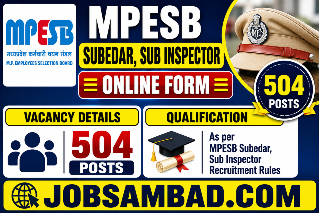 MPESB 504 Subedar, Sub Inspector Online Form