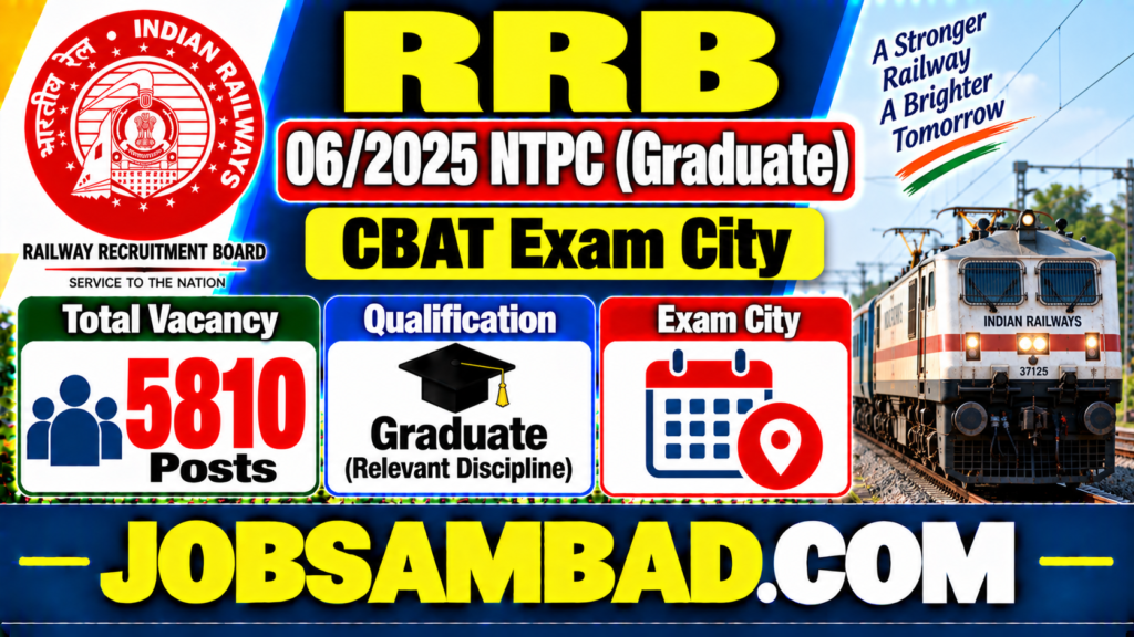 RRB 06/2025 NTPC (Graduate) CBAT Exam City