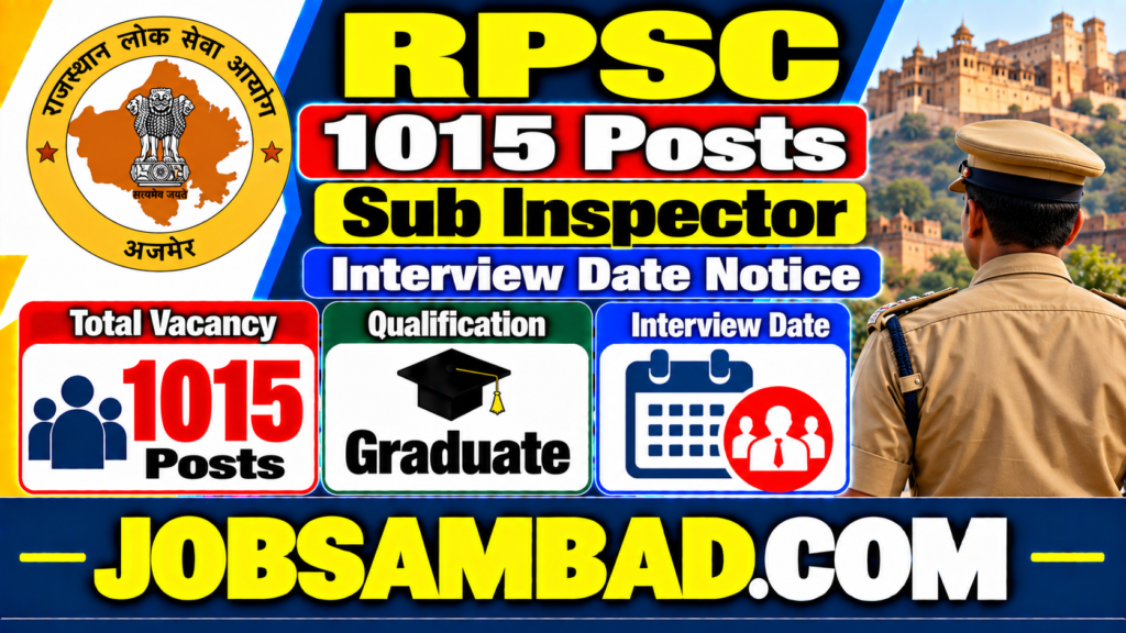 RPSC 1015 Sub Inspector Interview Date Notice