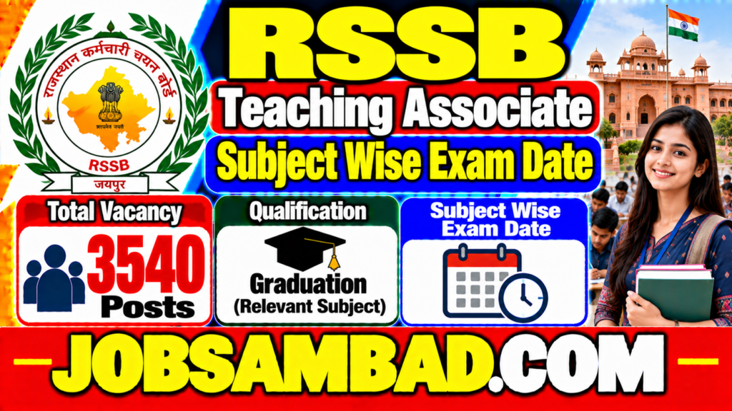 RSSB Teaching Associate Subject Wise Exam Date