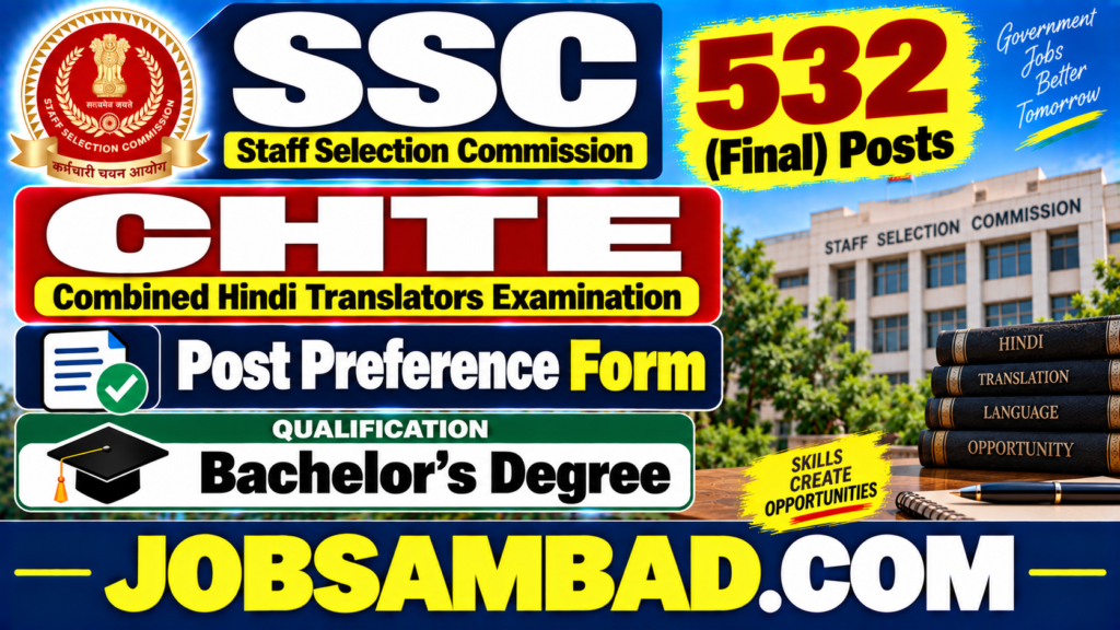 SSC CHTE Vacancy 2025 Post Preference Form